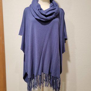 LoveStitch Women's Poncho, Blue, OS-One Size, Fringe Bottom. Excellent Cond!